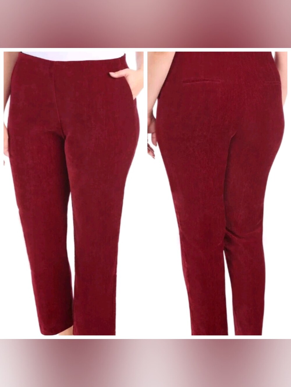 Hilary Radley Women's Mid Rise Velvet Pull On Pants Red, Size XL